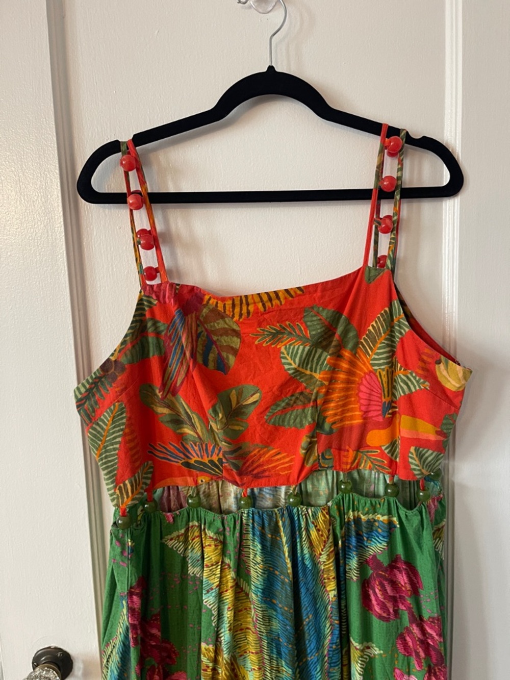 FARM Rio Colorful Mixed-Print Tiered Beased Midi Dress in Red, Green & Blue - Picture 8 of 16
